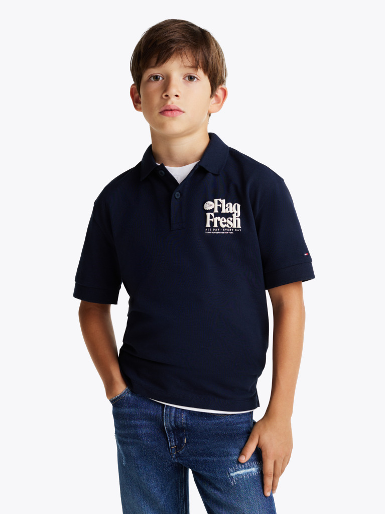 Blue Tricou Polo Regular Cu Slogan Pe Spate  Baieti