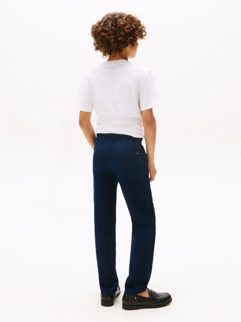 Blue Pantaloni Cu Snur Din Amestec De In  Baieti