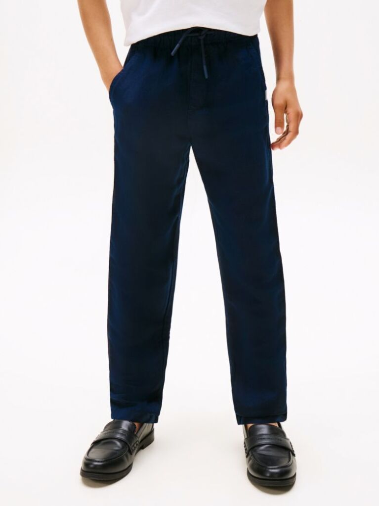 Blue Pantaloni Cu Snur Din Amestec De In  Baieti