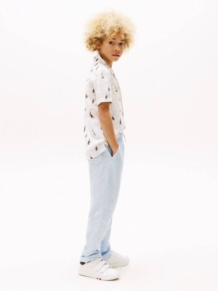 Blue Pantaloni Cu Snur Din Amestec De In  Baieti