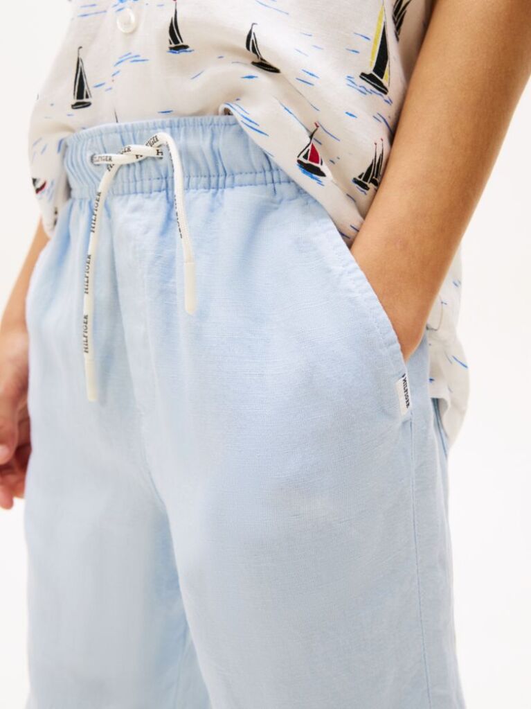 Blue Pantaloni Cu Snur Din Amestec De In  Baieti