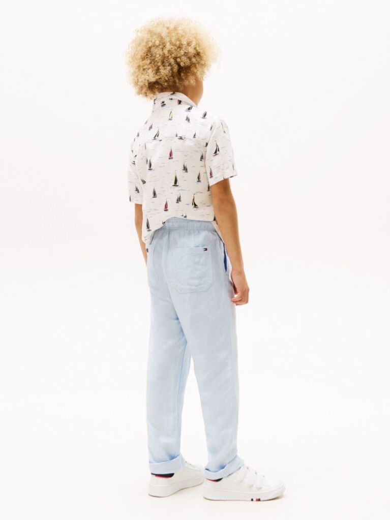 Blue Pantaloni Cu Snur Din Amestec De In  Baieti