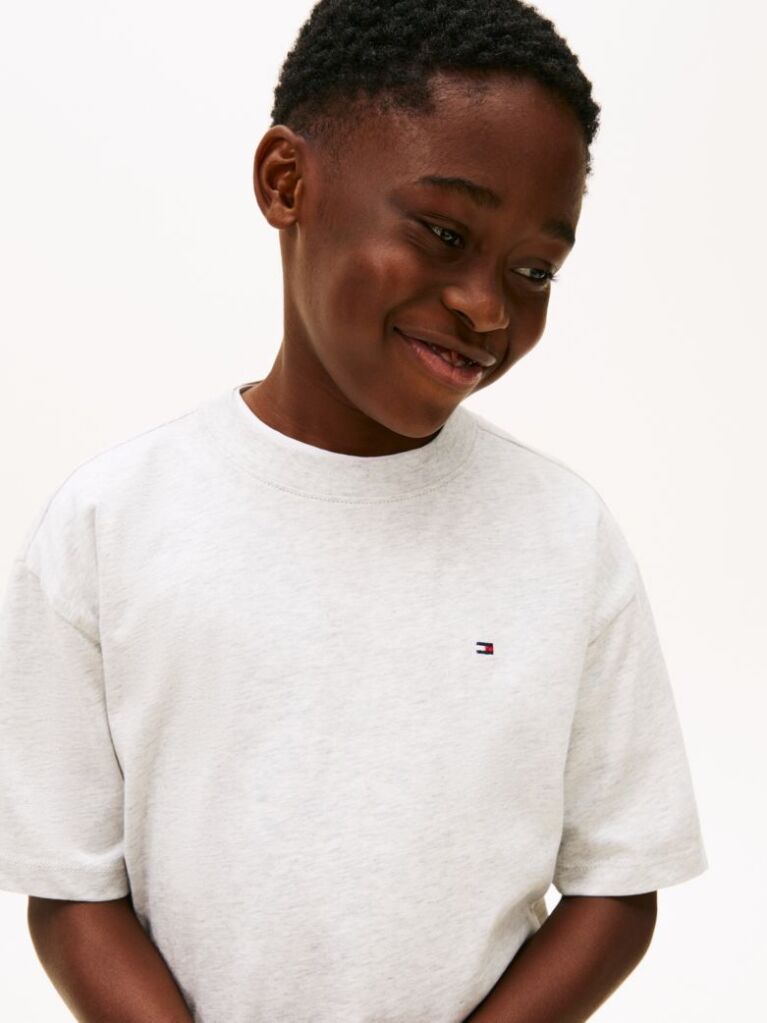 Gri Tricou Cu Guler Rotund Si Broderie Steag  Baieti