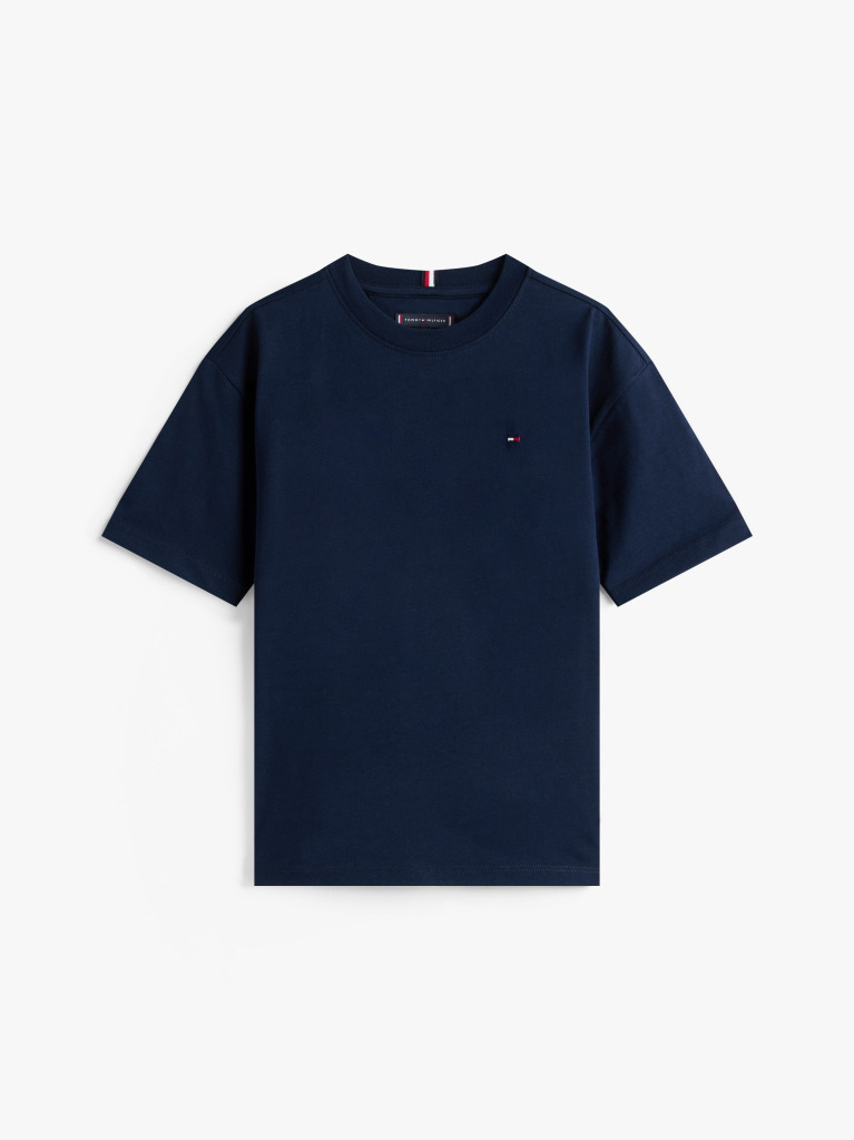 Blue Tricou Cu Guler Rotund Si Broderie Steag  Baieti