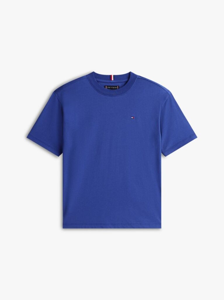 Blue Tricou Cu Guler Rotund Si Broderie Steag  Baieti