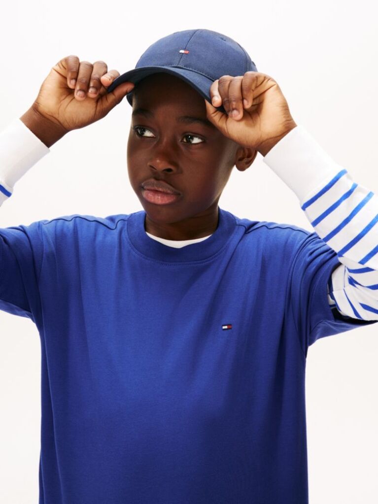 Blue Tricou Cu Guler Rotund Si Broderie Steag  Baieti