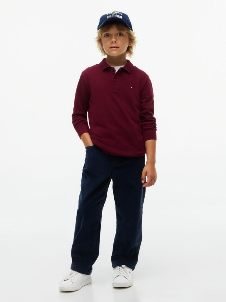 Red Regular Fit Pique Long Sleeve Polo Shirt  Boys