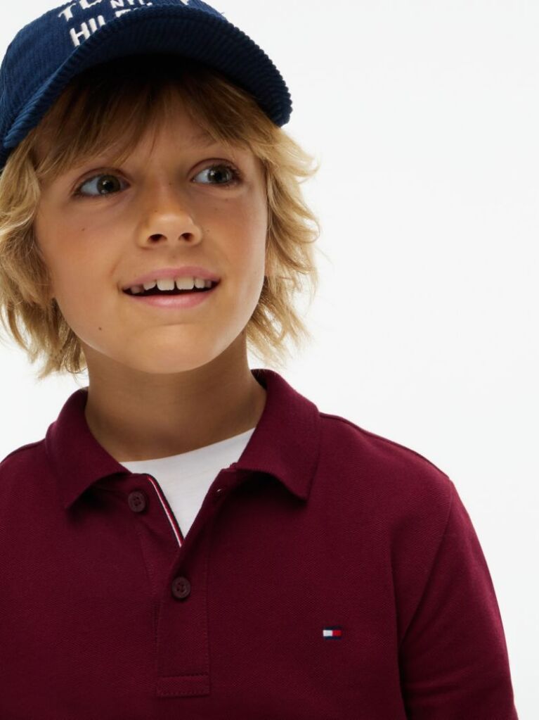 Red Regular Fit Pique Long Sleeve Polo Shirt  Boys
