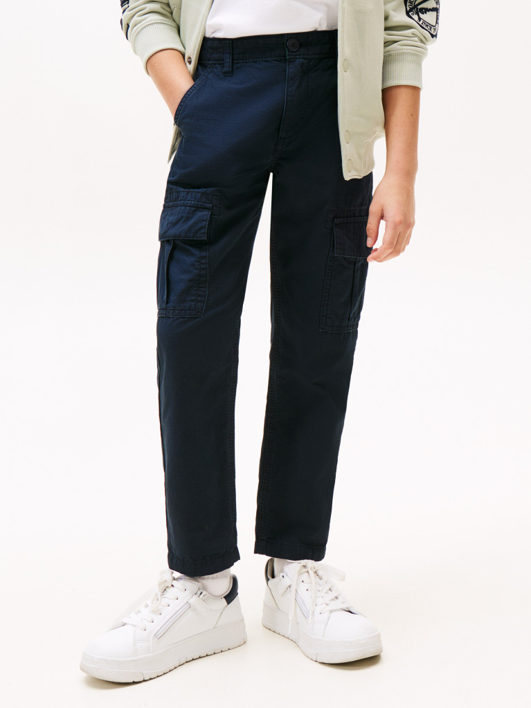 Blue Pantaloni Cargo Cu Textura Si Croiala Drepte  Baieti
