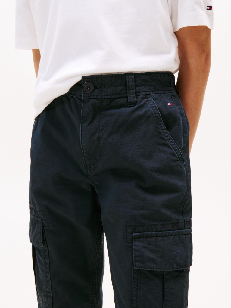 Blue Pantaloni Cargo Cu Textura Si Croiala Drepte  Baieti