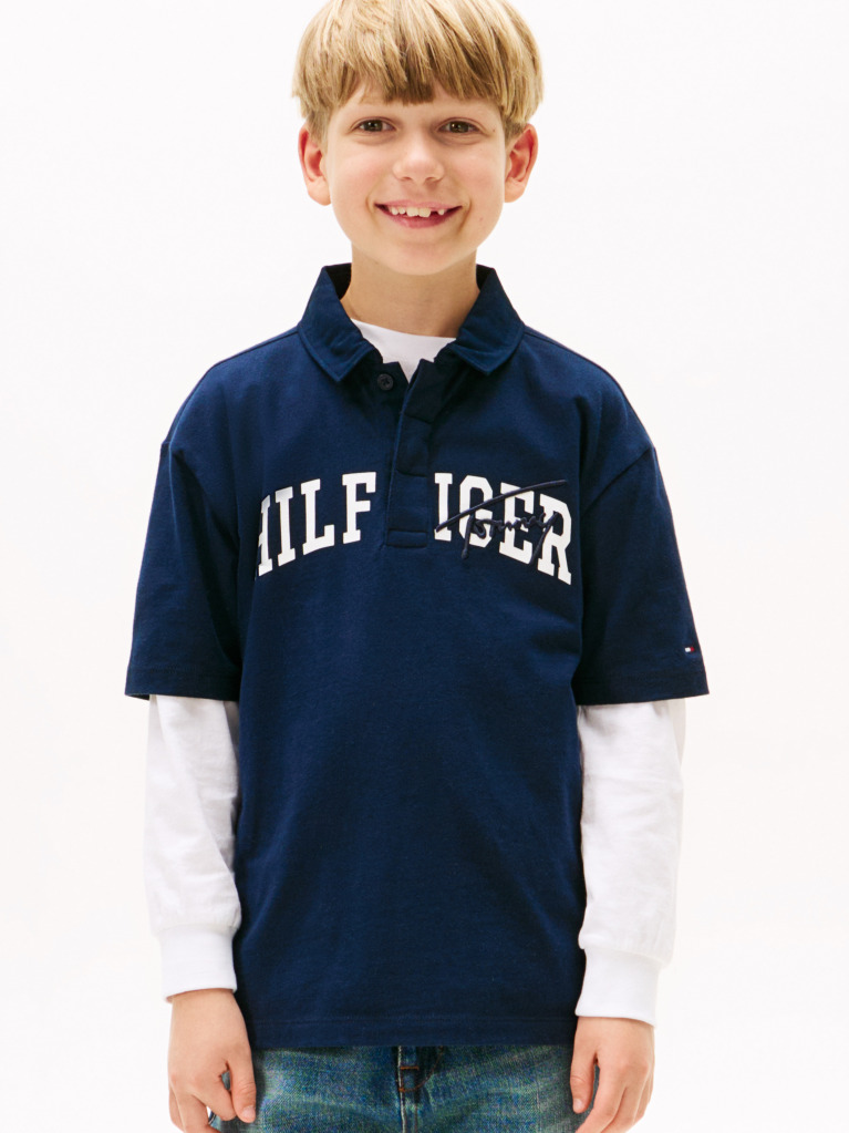 Blue Tricou Polo Regular Fit Cu Mix Logo  Baieti