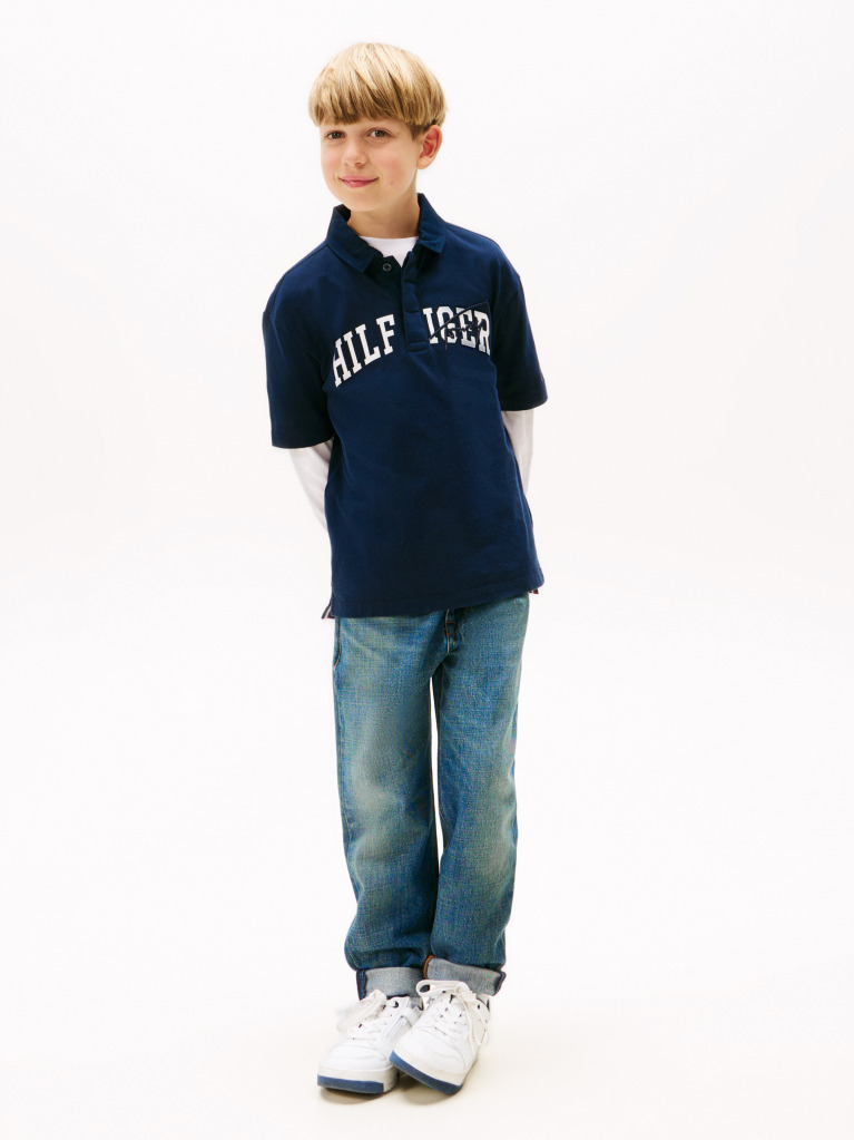 Blue Tricou Polo Regular Fit Cu Mix Logo  Baieti