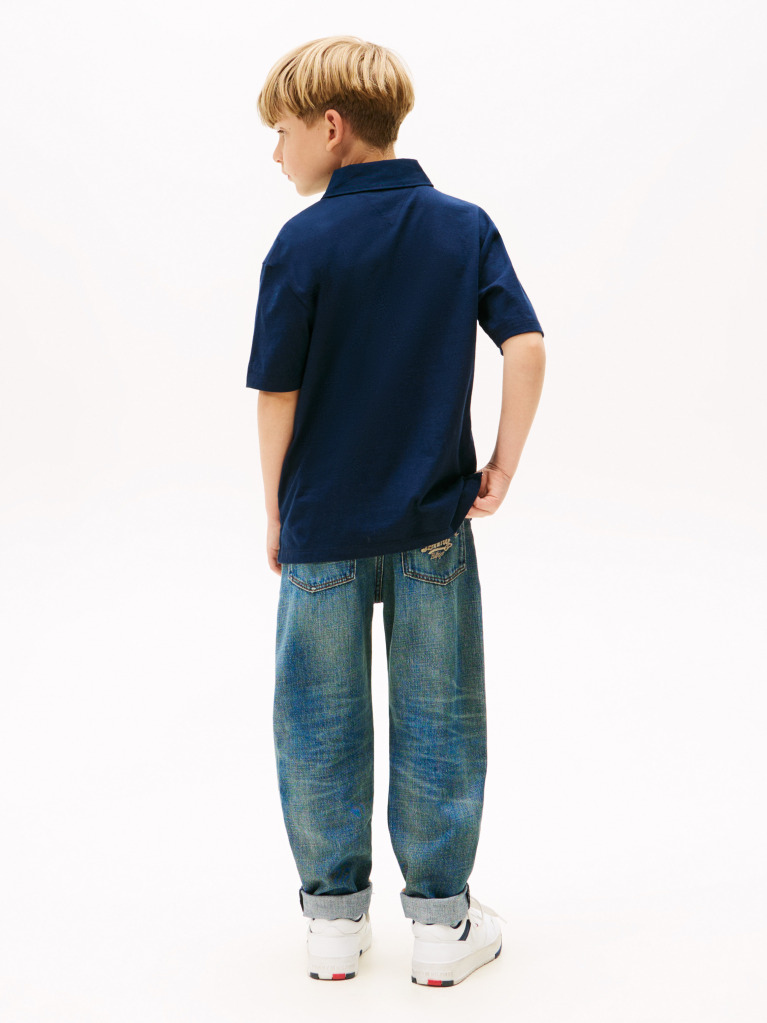 Blue Tricou Polo Regular Fit Cu Mix Logo  Baieti