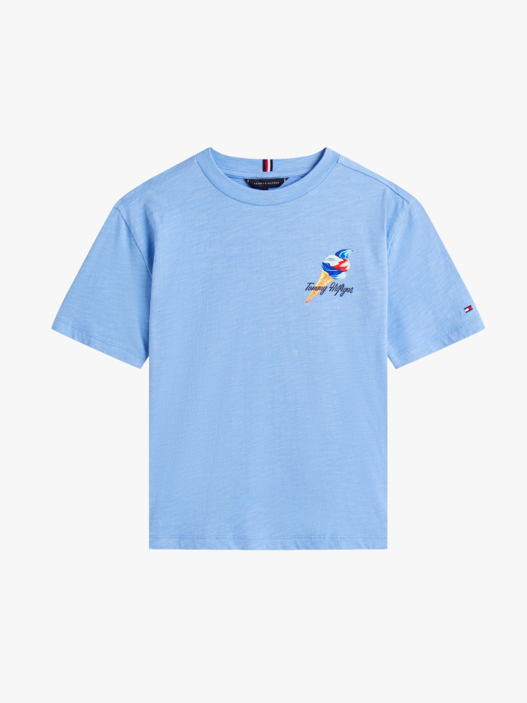 Blue Tricou Texturat Cu Grafica Pe Spate  Baieti