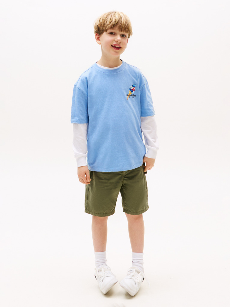 Blue Tricou Texturat Cu Grafica Pe Spate  Baieti