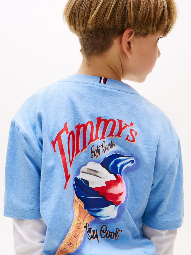 Blue Tricou Texturat Cu Grafica Pe Spate  Baieti