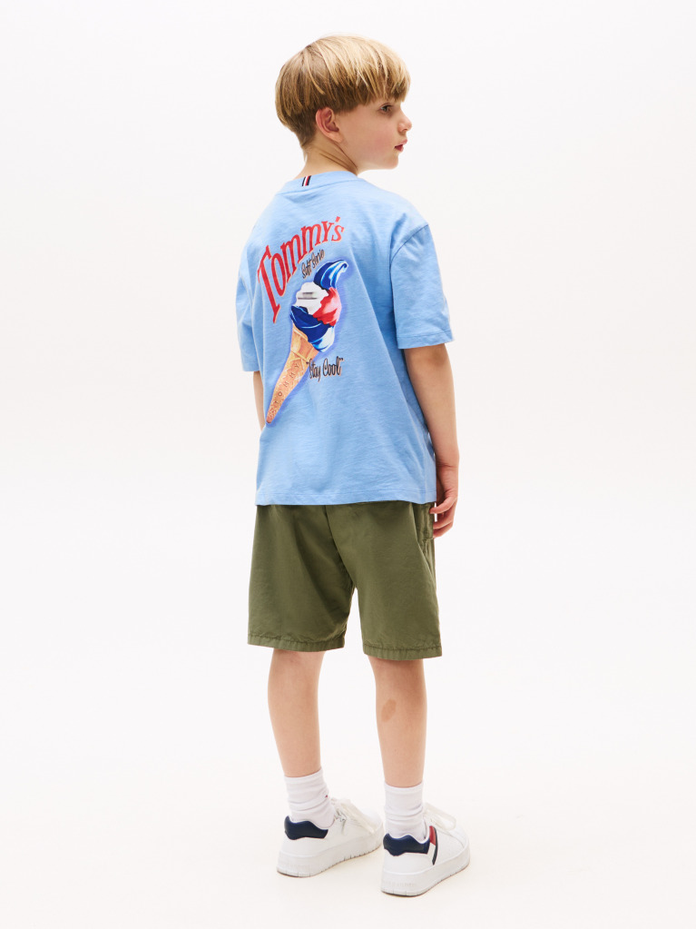 Blue Tricou Texturat Cu Grafica Pe Spate  Baieti