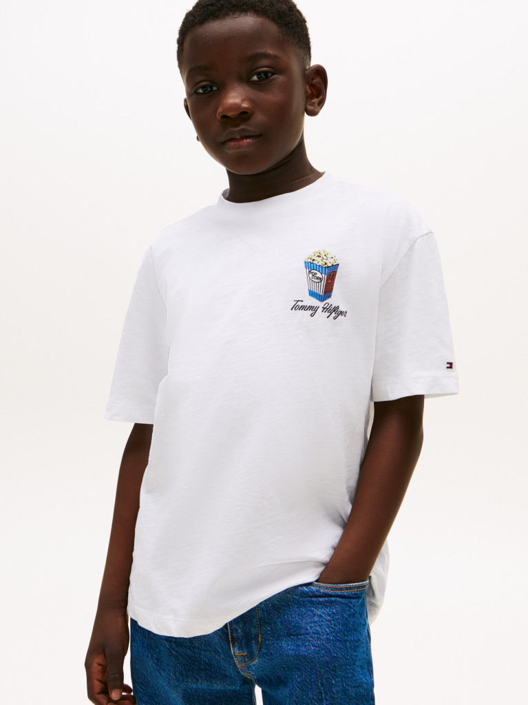 Alb Tricou Texturat Cu Grafica Pe Spate  Baieti