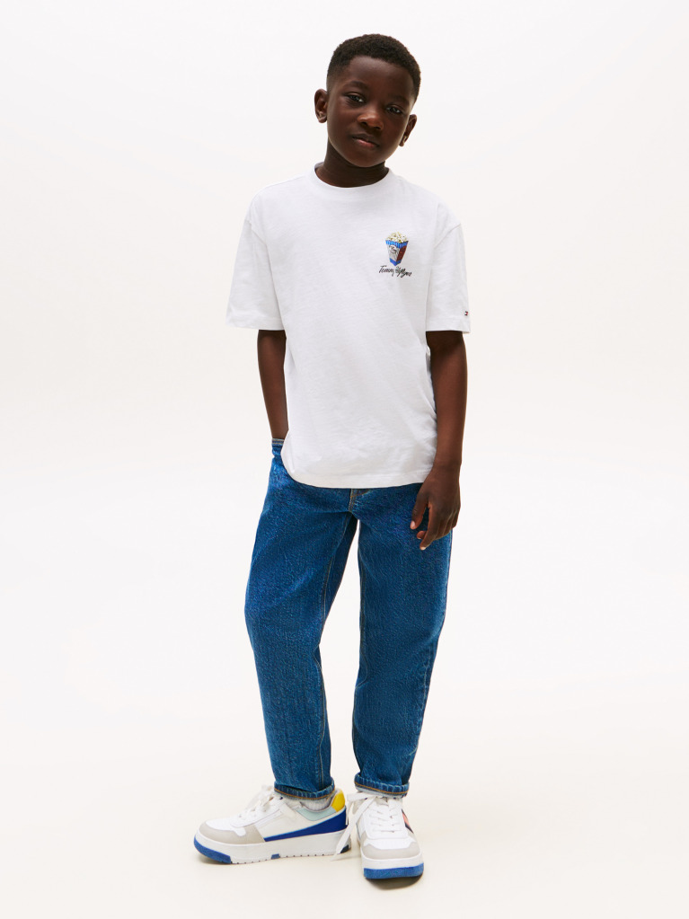 Alb Tricou Texturat Cu Grafica Pe Spate  Baieti