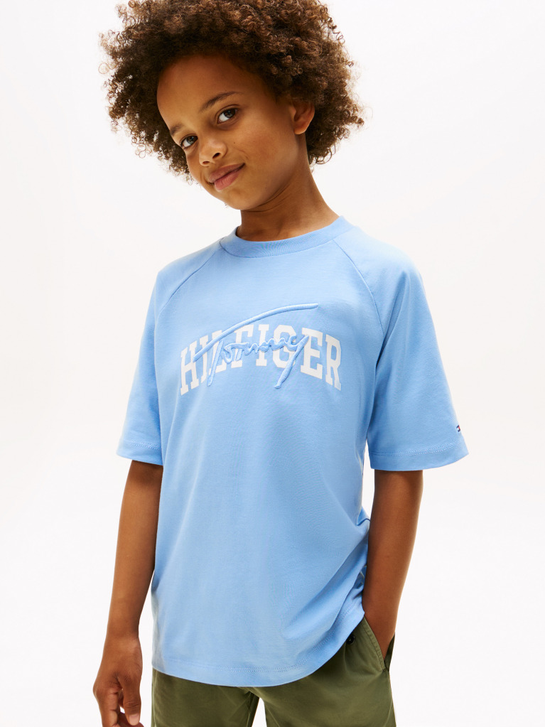 Blue Tricou Cu Maneci Raglan Si Mix Logo  Baieti