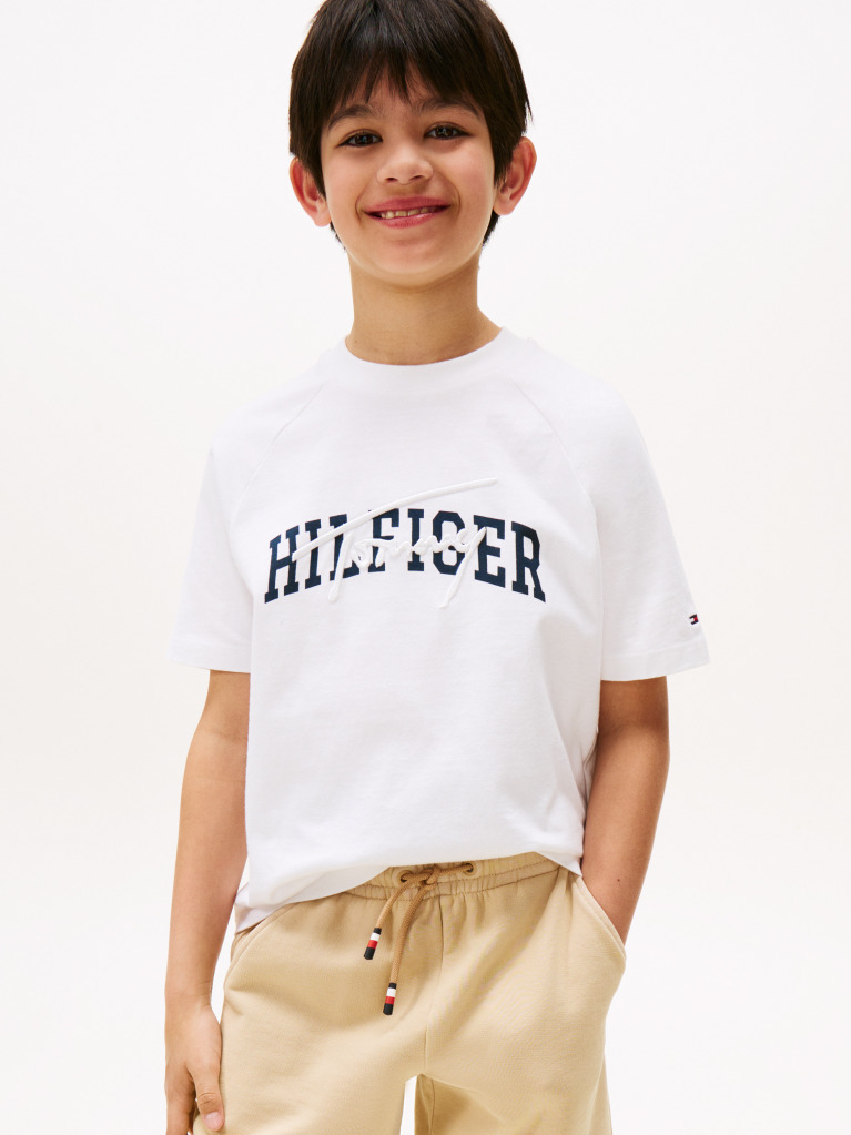 Alb Tricou Cu Maneci Raglan Si Mix Logo  Baieti