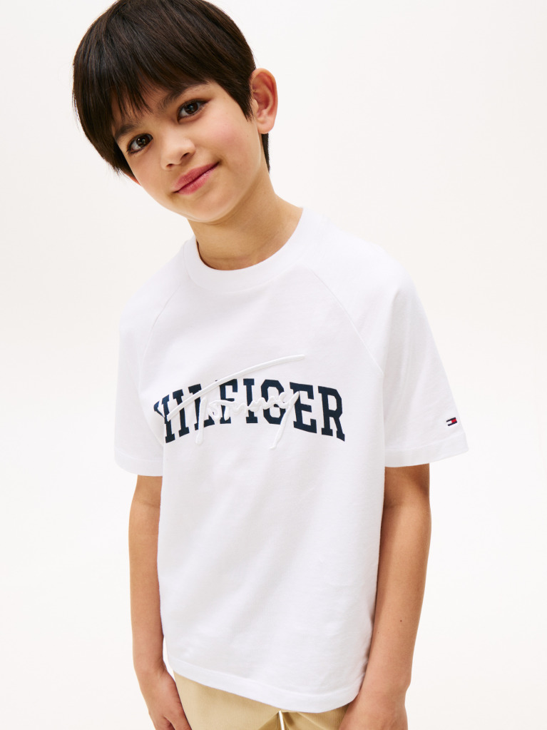 Alb Tricou Cu Maneci Raglan Si Mix Logo  Baieti