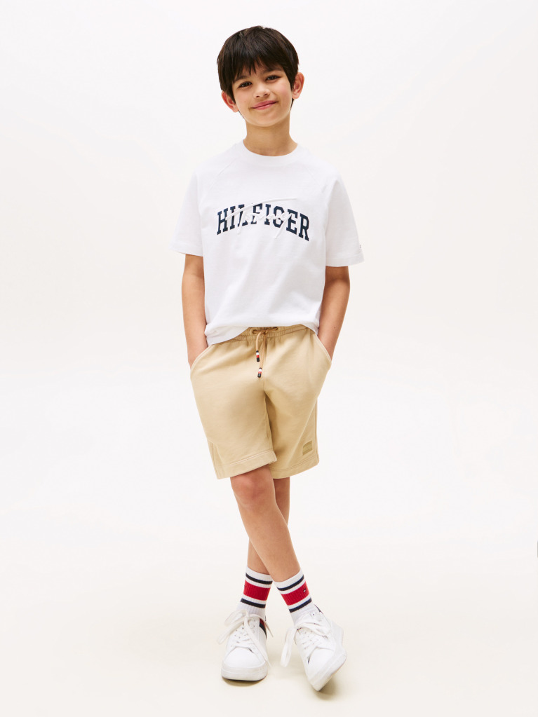 Alb Tricou Cu Maneci Raglan Si Mix Logo  Baieti