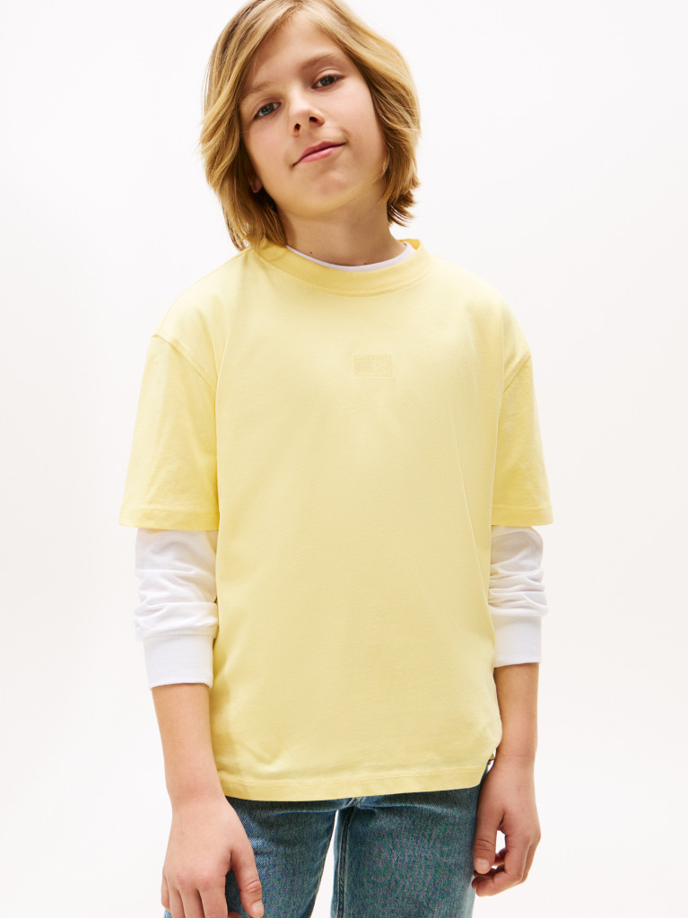 Galben Tricou Cu Broderie Steag Tonala  Baieti