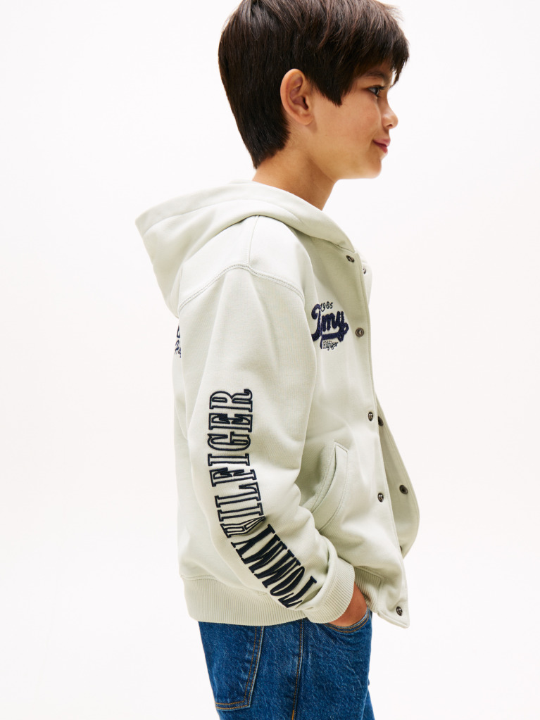 Green Varsity Mixed Graphic Snap-Button Hoody  Boys