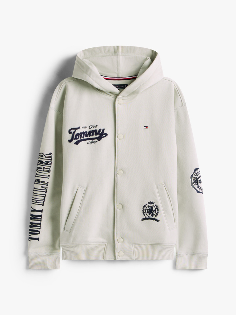 Green Varsity Mixed Graphic Snap-Button Hoody  Boys
