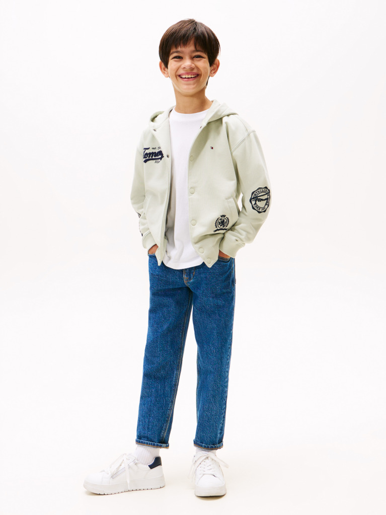 Green Varsity Mixed Graphic Snap-Button Hoody  Boys