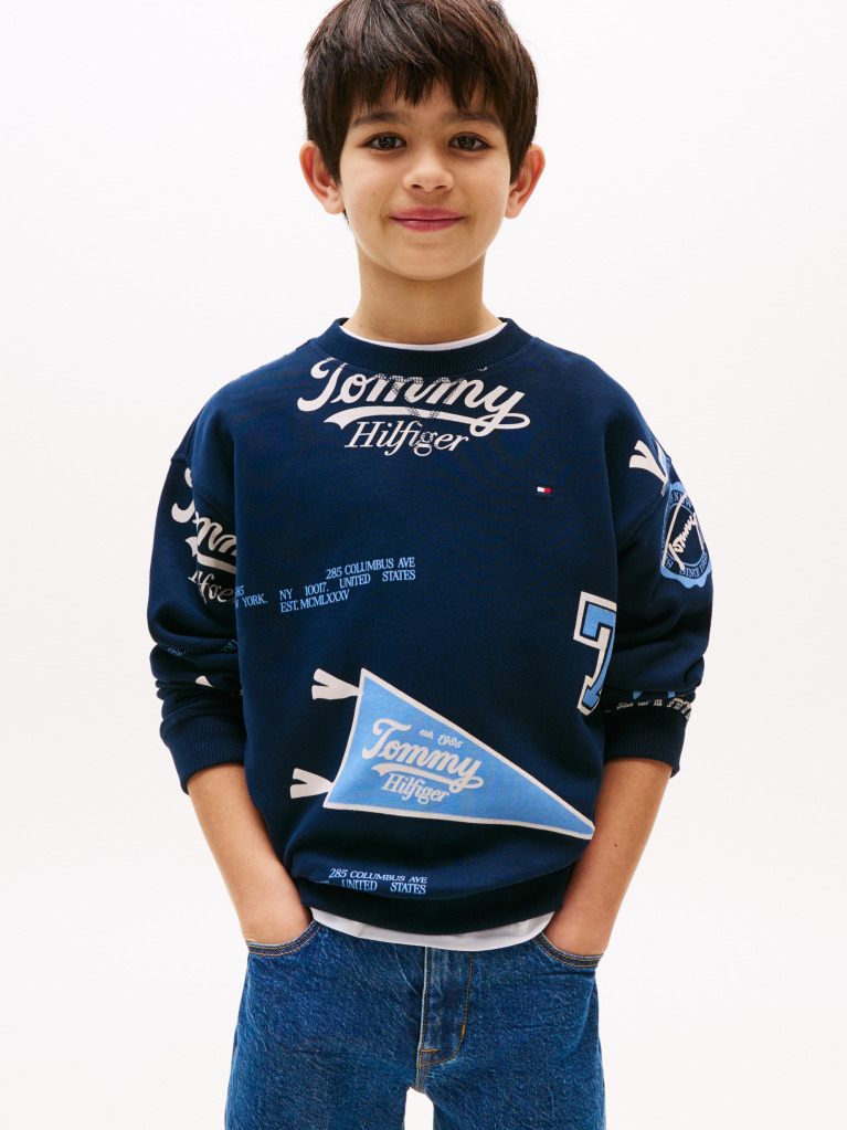 Blue Tricou Sweatshirt Cu Imprimare Logo Pe Toata Suprafata  Baieti