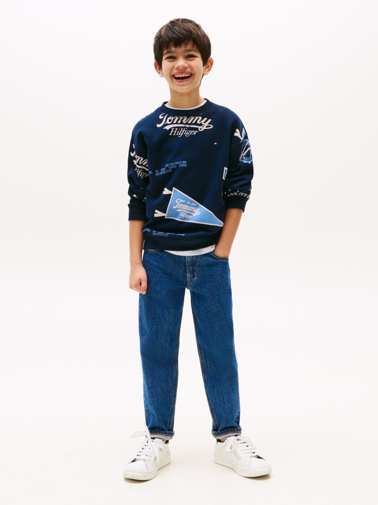 Blue Tricou Sweatshirt Cu Imprimare Logo Pe Toata Suprafata  Baieti