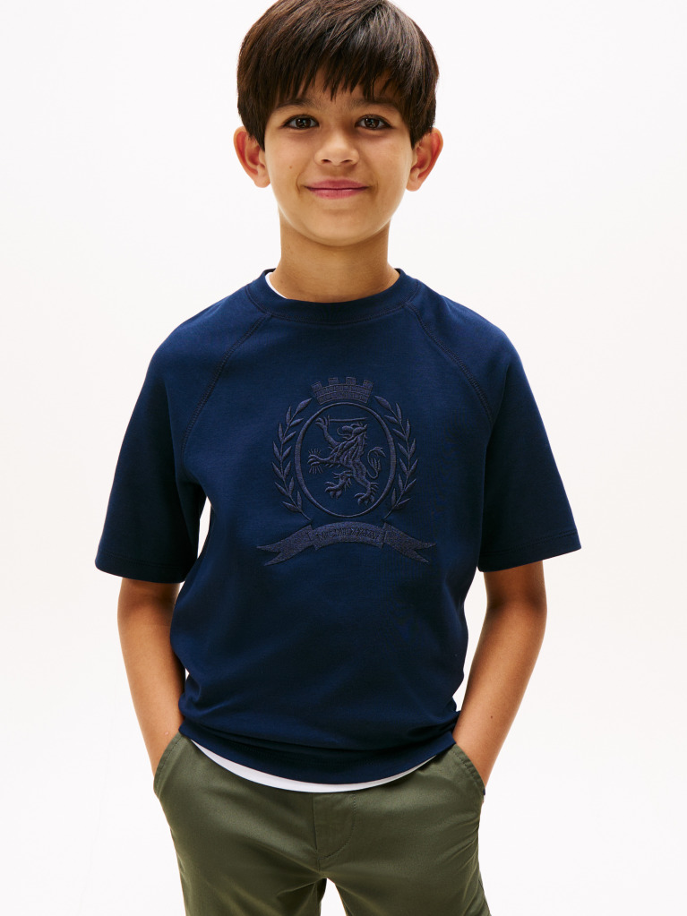 Blue Tonal TH Crest Crew Neck T-Shirt  Boys