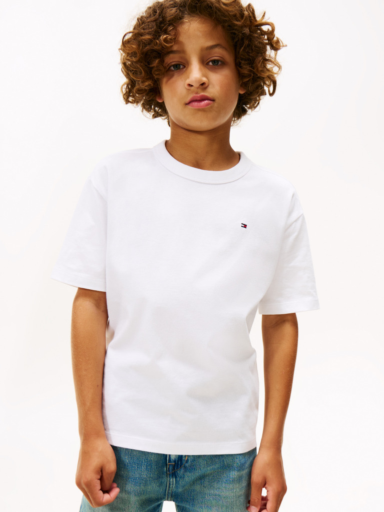Alb Tricou Cu Guler Rotund Si Print Grafic Pe Spate  Baieti