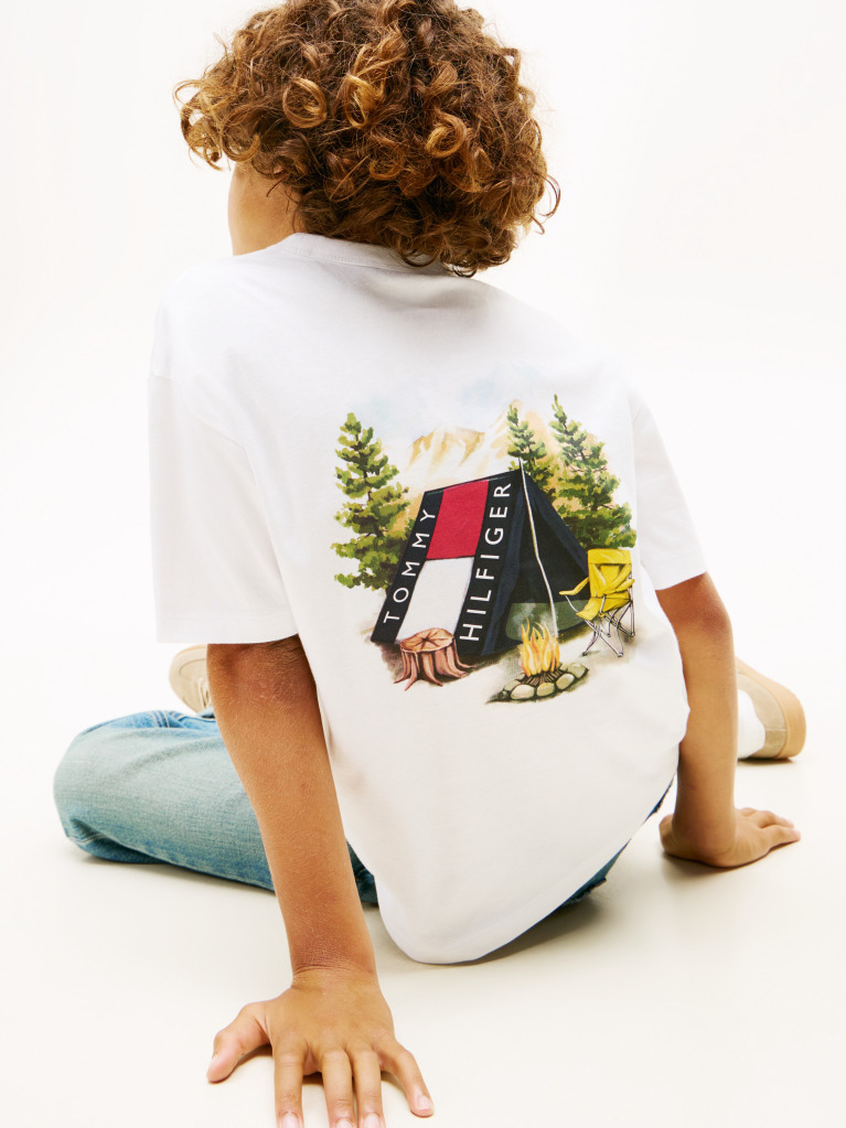 Alb Tricou Cu Guler Rotund Si Print Grafic Pe Spate  Baieti