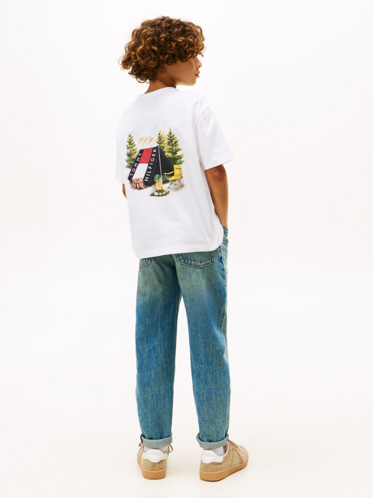 Alb Tricou Cu Guler Rotund Si Print Grafic Pe Spate  Baieti