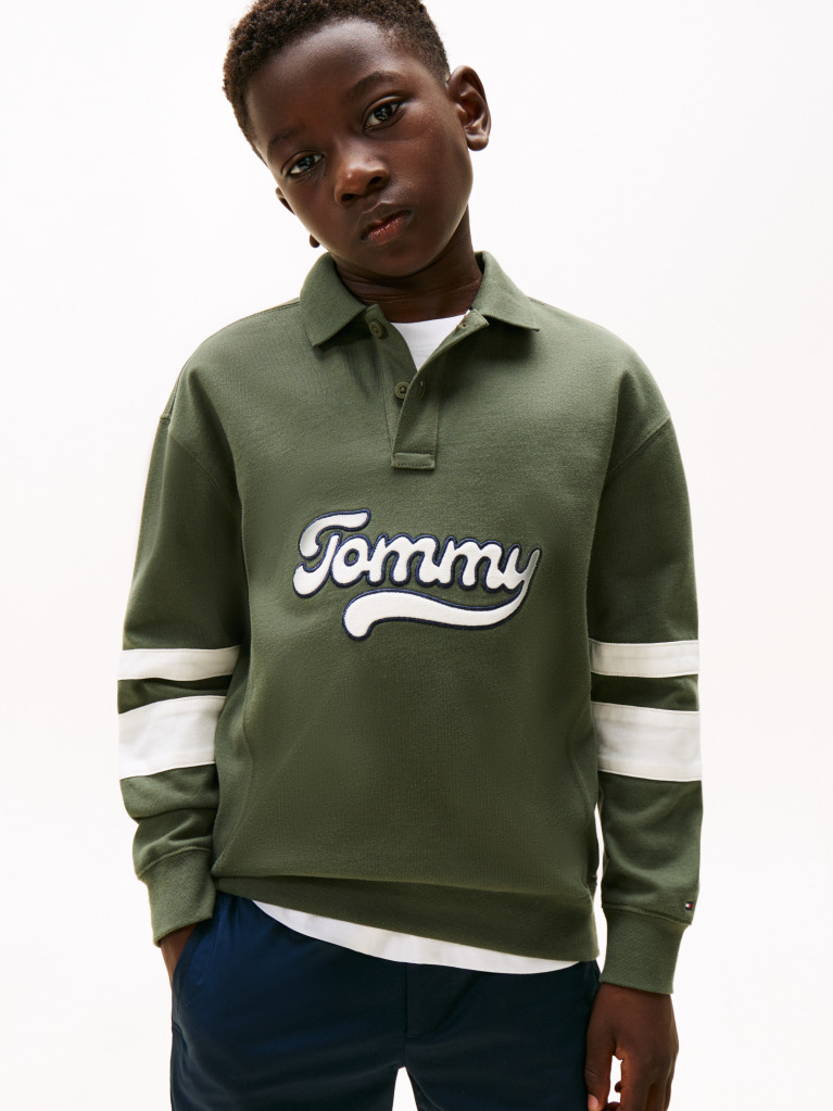 Verde Tricou Polo Varsity Appliqué Cu Maneci Lungi  Baieti