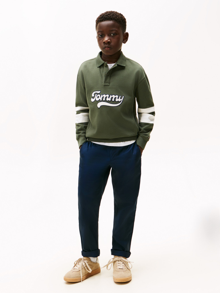 Verde Tricou Polo Varsity Appliqué Cu Maneci Lungi  Baieti