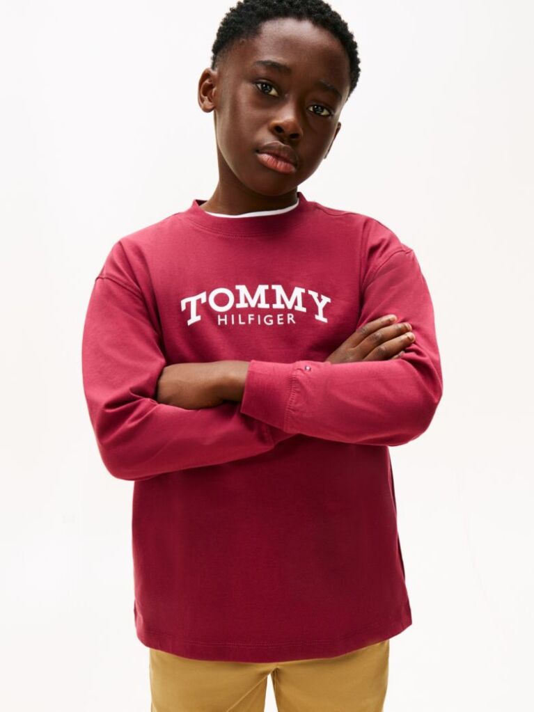 Rosu Tricou Cu Maneca Lunga Si Logo Imprimat  Baieti