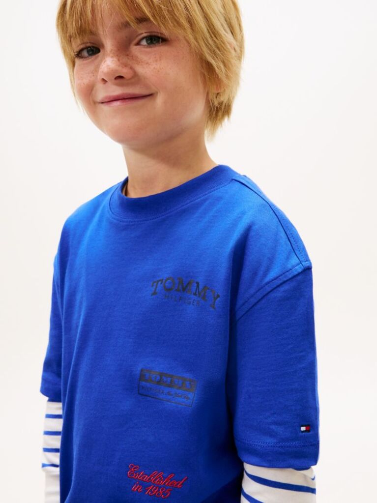 Blue Tricou Din Jersey Cu Imprimeu Multi Logo Pe Spate  Baieti