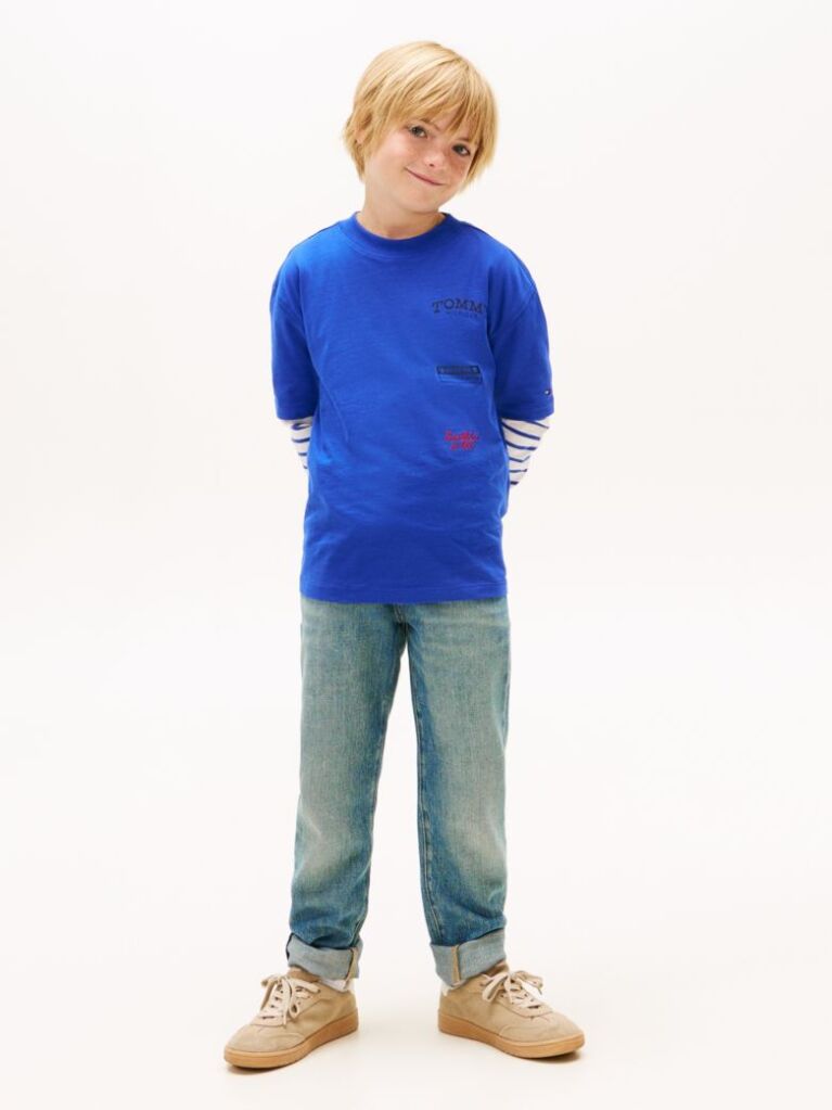Blue Tricou Din Jersey Cu Imprimeu Multi Logo Pe Spate  Baieti