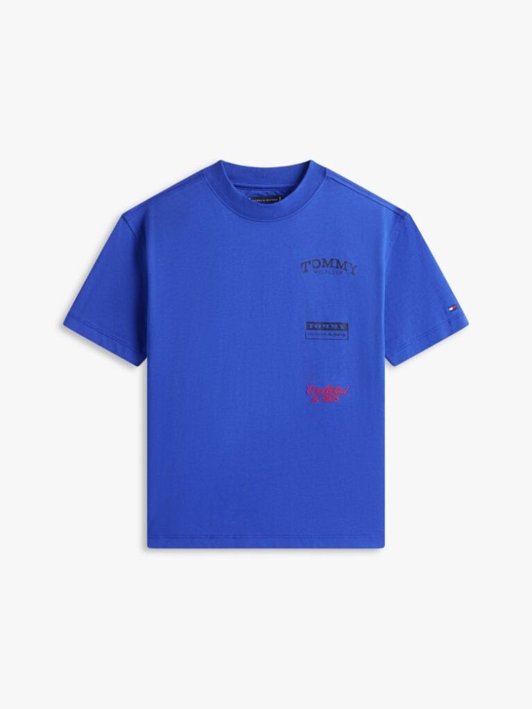 Blue Tricou Din Jersey Cu Imprimeu Multi Logo Pe Spate  Baieti
