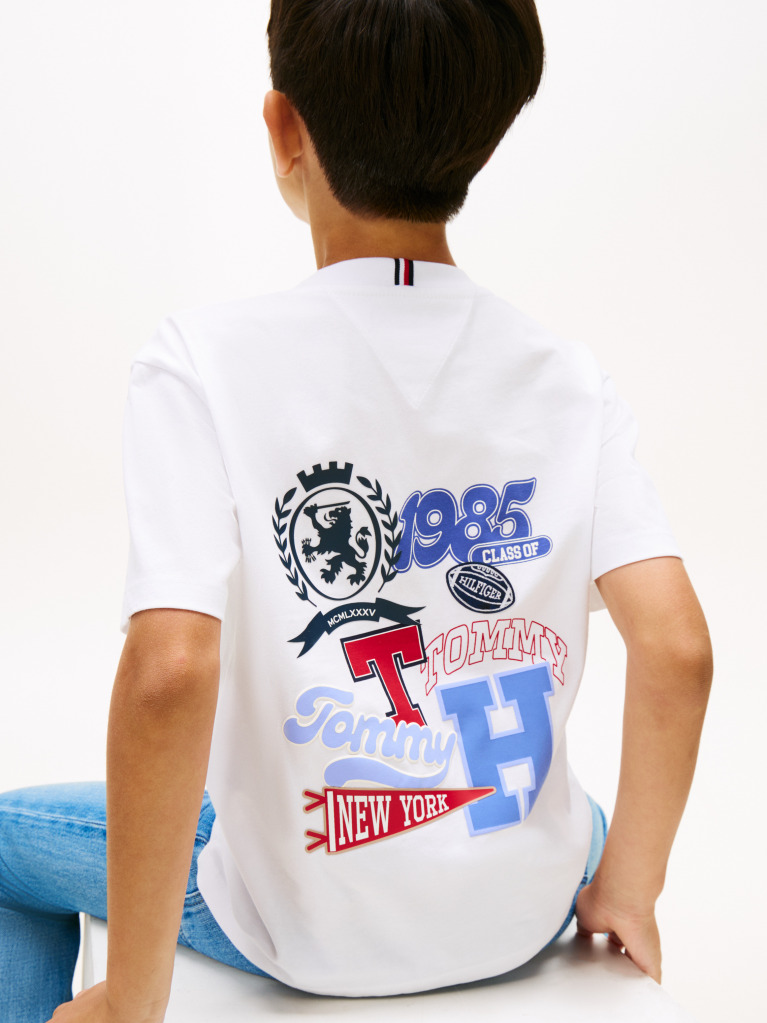 Alb Varsity Multi Badge Tricou Cu Maneca Scurta  Baieti