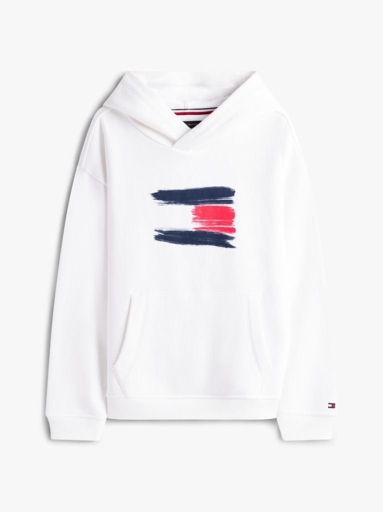 Alb Hanorac Cu Gluga Si Emblema Steag Hilfiger  Baieti