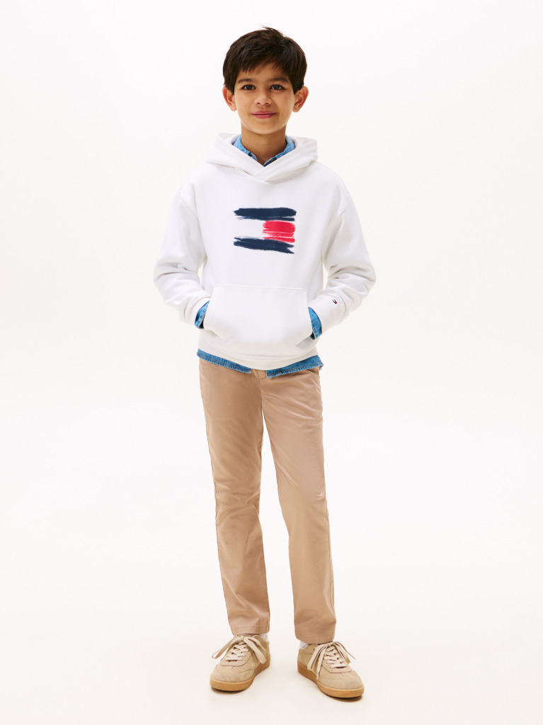 Alb Hanorac Cu Gluga Si Emblema Steag Hilfiger  Baieti