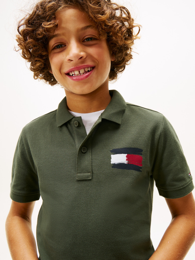 Green Tommy Flag Short Sleeve Polo  Boys
