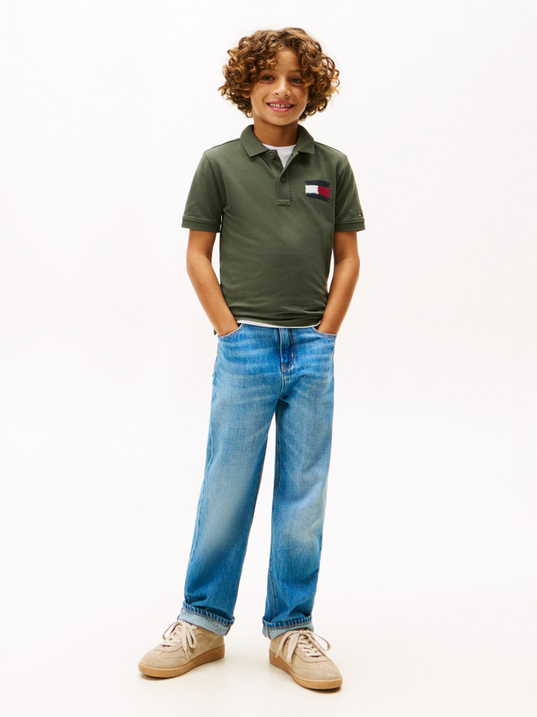 Green Tommy Flag Short Sleeve Polo  Boys