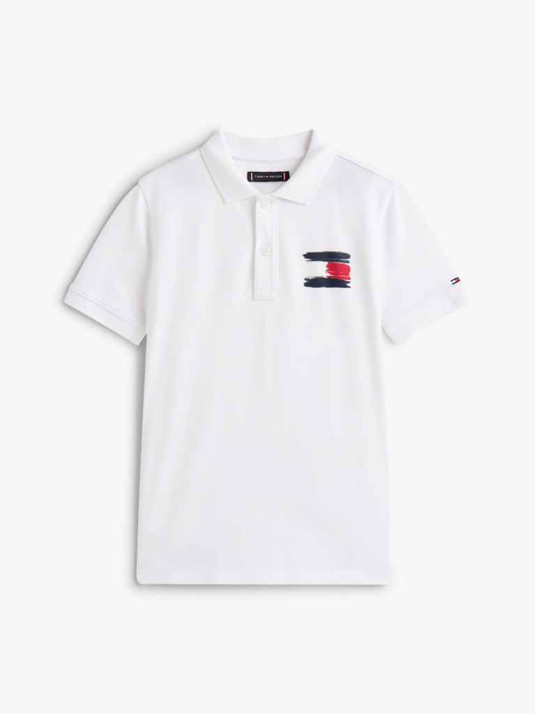 White Tommy Flag Short Sleeve Polo  Boys