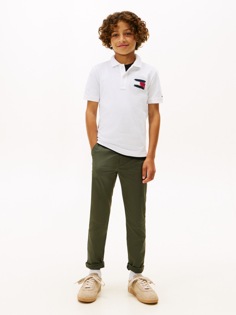 White Tommy Flag Short Sleeve Polo  Boys